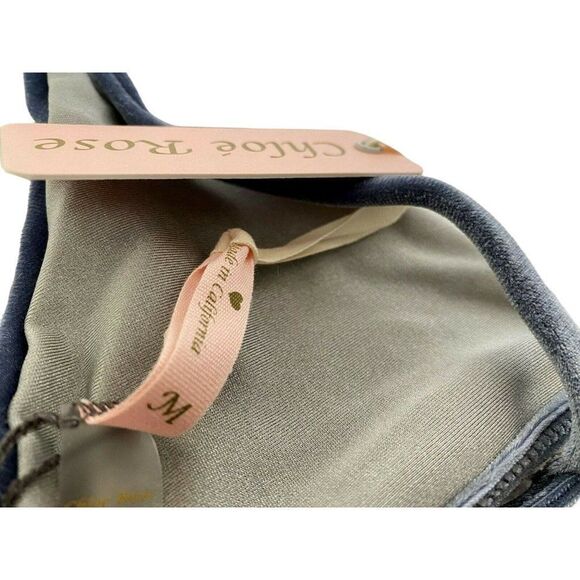 Chloe Rose Gray Crushed Velvet Pullover Bikini Top Sz M NEW - Picture 2 of 3